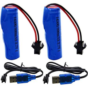 Imagem de Blomiky Pacote com 2 baterias recarregáveis de íon de lítio de 3,7 V 500 mAh SM 2P plugue com cabo de carregador USB para carro de acrobacias RC duplo lado pequeno barco de controle remoto anfíbio carro RC caminhão e bateria C63 e USB 2