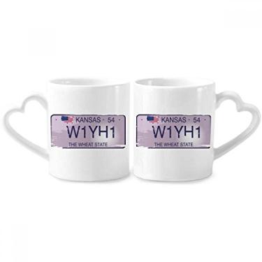 Imagem de Conjunto de canecas de porcelana para casais, estampa de licença de carro americana, com desenho de ilustração de cerâmica e coração