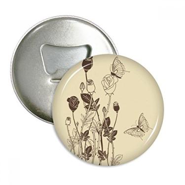 Imagem de Abridor de garrafas com ímã de geladeira com folhas de borboleta rosa e flores