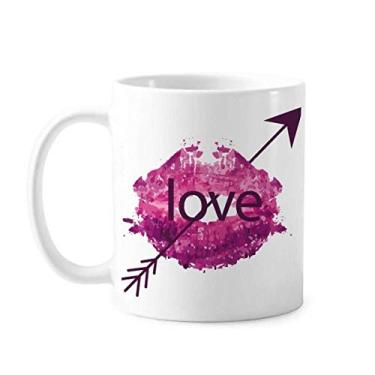 Imagem de Dia dos Namorados Rosa Lábio Amor Flecha Caneca Cerâmica Copo Porcelana Café Louça