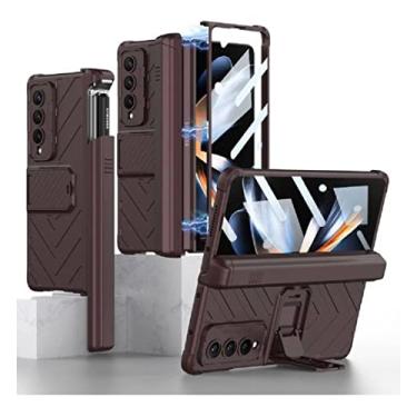 Imagem de Adequado para samsung zfold 4 dobrável celular shell blindado magnético deslizante capa caneta capa protetora manga anti-queda shell, claret, para galaxy z fold 4