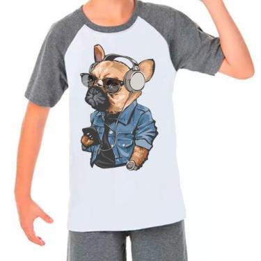 Imagem de Camiseta Raglan Buldogue Francês Pet Dog Cinza Branco Inf01 - Design C