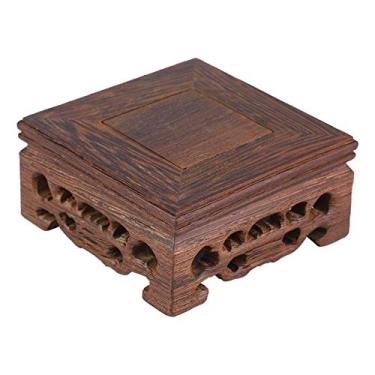 Imagem de Suporte de vaso oriental com pedestal de madeira real para plantas, suportes de exibição de madeira para vasos, vasos pequenos (10 x 10 x 3,7 cm)