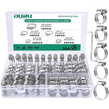 Imagem de OURU 70 peças, kit de braçadeiras de mangueira, 6 – 29 mm de intervalo ajustável 304 de aço inoxidável, braçadeiras de mangueira de 1/4" – 3,8" para tubo de água, tubo, automotivo, jardim, aplicação mecânica (7 tamanhos)