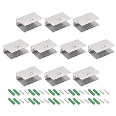 Imagem de Suporte de prateleira de vidro da uxcell ajustável de aço inoxidável para porta de armário, clipe retangular para 10-14 mm de espessura, 10 peças