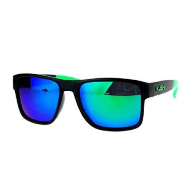 Imagem de Óculos de sol esportivo de plástico retangular espelhado colorido masculino Kush, Verde, One Size