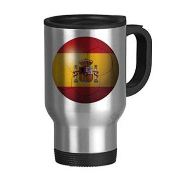 Imagem de Caneca de viagem com bandeira nacional Espanha, futebol americano, tampa flip, copo de carro de aço inoxidável