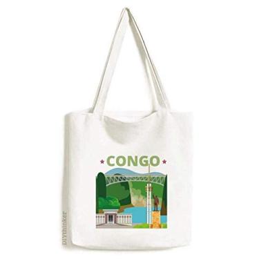 Imagem de Sacola de lona com estampa de estátua da cidade do Congo, bolsa de compras casual