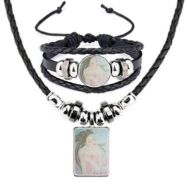 Imagem de Beleza com Pássaro, Estilo Chinês, Aquarela, Couro, Colar, Conjunto de Joias