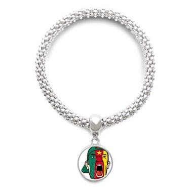 Imagem de DIYthinker Pulseira de prata com pingente de bandeira dos Camarões com cabeça de rosto e pulseira ajustável