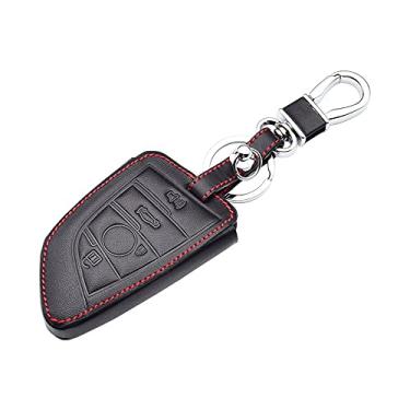 Imagem de SELIYA Capa de chave de carro de couro, adequada para BMW E90 E60 E70 E87 1 3 5 6 séries M3 M5 X1 X5 X6 Z4 protetor de chaveiro, D preto, linha vermelha