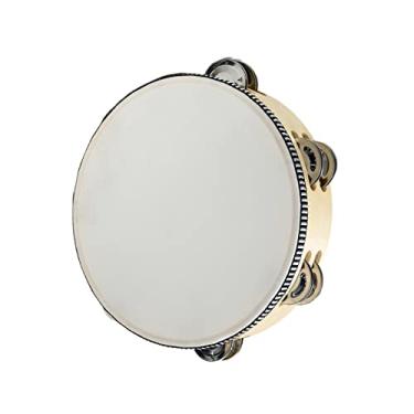 Imagem de Colaxi Tambor de mão, instrumento musical de pandeiro de tinir de fileiras, pandeiros de madeira, de metal, percussão para jogos, concerto, madeira de 8 polegadas