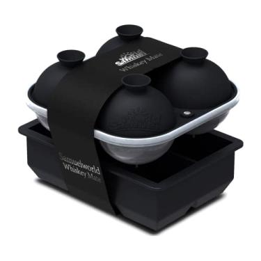Imagem de Samuelworld Bandejas de gelo premium de silicone grande, pacote com 2, bandeja grande para cubos de gelo de 5 cm e esfera de gelo grande de 6,3 cm – livre de BPA, máquina de fazer gelo artesanal para presente, uísque, coquetéis, fácil liberação – preto