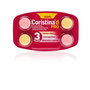 Imagem de Coristina D Pro Cloridrato Fenillefrina 4mg + Paracetamol 400mg + Maleato de Clorfeniramina 4mg 4 comprimidos 4 Comprimidos
