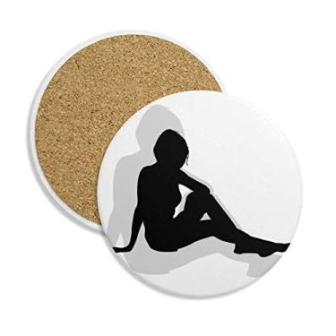 Imagem de Linda mulher sexy silhueta mulher porta-copos de cerâmica porta-copos suporte caneca pedra absorvente para bebidas presente 2 peças