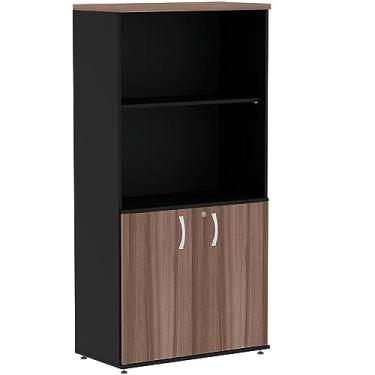 Imagem de Armário Misto Pe25 Pandin 79,20 cm (largura) em Mdp Cor Walnut e Preto com Duas portas e Prateleira superior