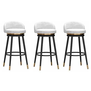 Imagem de Cadeiras de jantar cadeiras de sala de jantar banco de bar conjunto ajustável de 3, banco de altura de balcão cadeira de bar giratória estofada de veludo com moldura de metal preto para cozinha ilha sala de jantar pátio tudo está bem