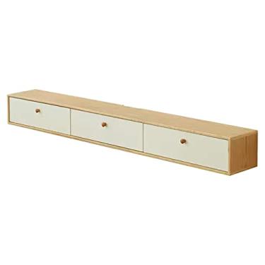 Imagem de Unidade de TV montada na parede console de mídia montado na parede com 2 gavetas, suporte de TV flutuante de madeira maciça, unidade de TV montada na parede, prateleira de armazenamento multimídia de 47,2/55,1 polegadas com divisórias flutuantes/decoração C/140 cm