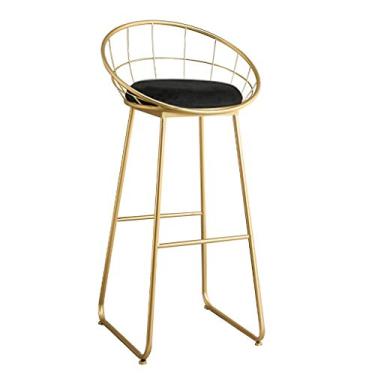 Imagem de Cadeiras de jantar banquetas de bar banco de bar de jantar com encosto cadeira de bar moderna para casa, cadeiras laterais de sala de jantar de cozinha, assento estofado de veludo e pernas de ferro douradas, alta 65 cm Tudo está bem