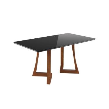 Imagem de Mesa de Jantar 160x90cm Canto Arredondado com Vidro Anna Ambar/Preto