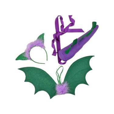Imagem de Vaveren 3x conjunto de cauda de asa de dinossauro, fantasias de dragão de Halloween, novidade fantasia de dinossauro infantil vestido extravagante para, roxo