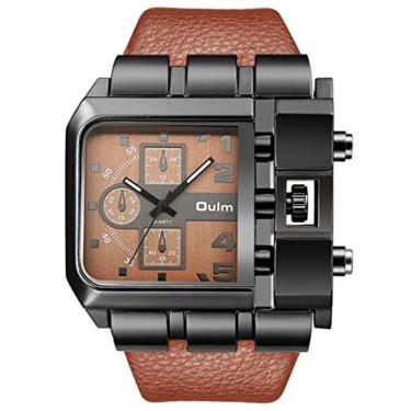 Imagem de Relógio masculino com pulseira de couro de quartzo Big Face (marrom)