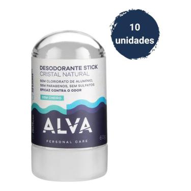 Imagem de Kit 10 Desodorante 100% Natural -alva 60g Cristal Alva Importado Sem Alumínio Sem Parabenos Kristal