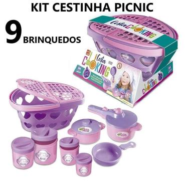 Imagem de Brinquedos Kit Cestinha Mercado Pic Nic + Panelinhas 9Pç