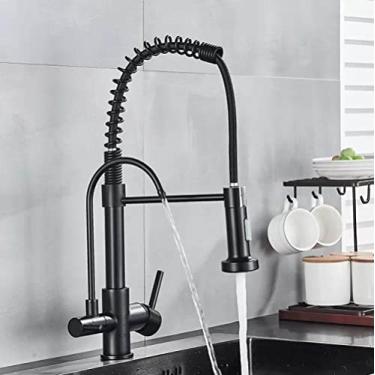 Imagem de Torneira de cozinha cromada moderna, filtro giratório, dispositivo de água pura, misturador de água quente e fria, torneira de cozinha de primavera, instalação de deck, preto fosco b