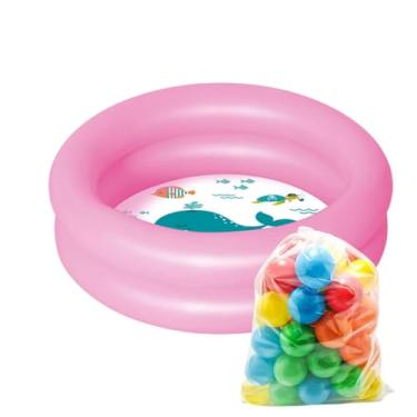 Imagem de Piscina Infantil Rosa Criança Bebe 28 litros com 50 Bolinhas coloridas