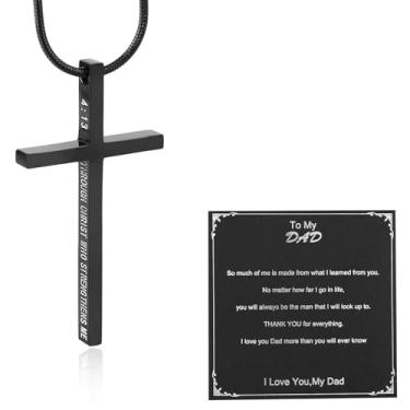 Imagem de HZMAN Colar de aço inoxidável Filipenses 4:13 pingente cruz STRENGTH versículo bíblico, Aço inoxidável, Sem Pedra Preciosa