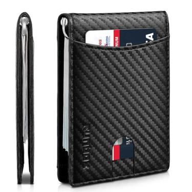 Imagem de Carteira masculina fina com clipe de dinheiro com bloqueio de RFID, 11 porta-cartões, minimalista, pequena, fina, de couro de carbono, dobrável e dobrável, caixa de presente, Preto de carbono - 11