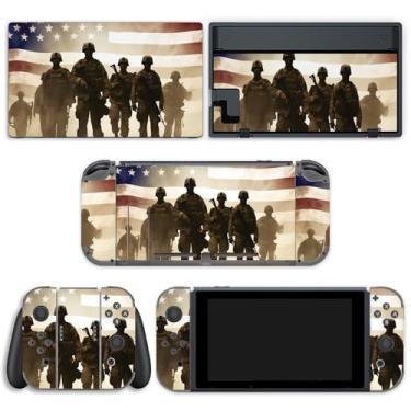 Imagem de AoHanan Adesivo de vinil Soldiers American Flag Switch Skin completo compatível com Game Switch Standard