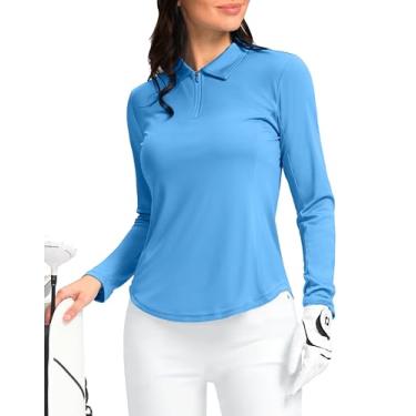 Imagem de Camisas polo femininas manga longa FPS 50+ camisas de proteção UV leves de secagem rápida camisas frescas para mulheres golfe trabalho ao ar livre, Azul-celeste, XXG