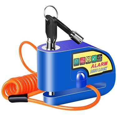 Imagem de Trava de freio a disco de alarme de motocicleta, trava de disco de segurança antifurto à prova d'água 110dB som de alarme com chaves de cabo de lembrete de 1,5 m e bolsa de transporte para