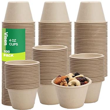 Imagem de Pacote com 100 copos compostáveis, copos de papel descartáveis para condimento, copos de café de papel de 118 g, copos de suflê 100% biodegradáveis, copos descartáveis, copo de bebida quente/fria para água, suco (natural)