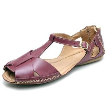 Imagem de Sandália Rasteira Fechada Casual Feminino Couro Tiras-Feminino