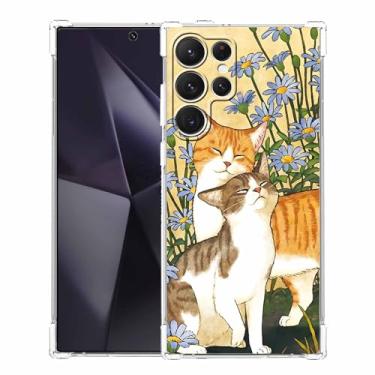 Imagem de malegaon Capa de flor de gato para Samsung Galaxy S24 Ultra, estampa de animais fofos estéticos, capa completa de TPU macio para Galaxy S24 Ultra