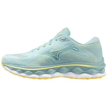 Imagem de Mizuno Tênis de corrida feminino Wave Sky 7, Casca de ovo azul/branco, 10.5