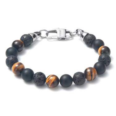 Imagem de SOBHART Pulseira de proteção tripla masculina – pulseiras masculinas com contas – 10 mm ônix preto vulcânica amarelo vulcânica olho de tigre contas pulseiras para homens – Pulseira de cristal de pedra