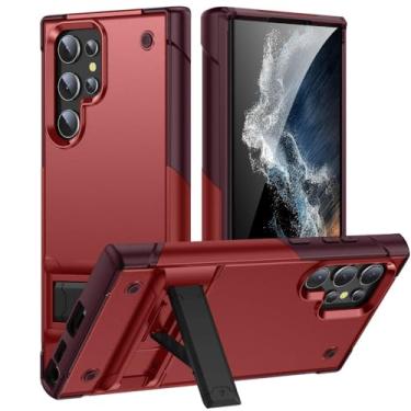 Imagem de Capa de armadura robusta à prova de choque para Samsung Galaxy S23 S24 Ultra S22 Plus S21 S20 FE TPU moldura de plástico rígido capa traseira com suporte, vermelho, rosa vermelha, para S24 U