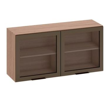 Imagem de Armário Aéreo 2 Portas Vidro 120cm Etna Poliman Móveis Carvalho Oak