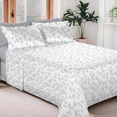 Imagem de Jogo de Cama 300 FIOS, várias estampas e tamanhos, 100% Algodão, Lençol Percal, 4 Peças - Bem Lunar (King, Cinza Quadriculado)