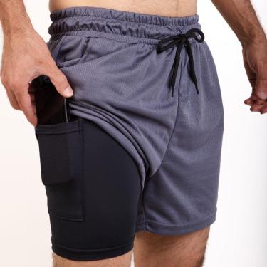 Imagem de Short Masculino Academia Fitness 2 em 1 Porta Objetos Calção-Masculino