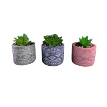 Imagem de Kit 3 Vasos C/Suculentas De Cimento Coloridos Redondos