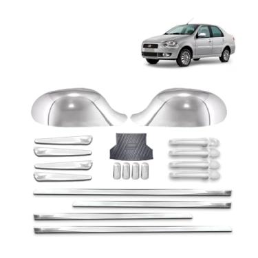 Imagem de kit Aplique de maçaneta 4P + Aplique par de retrovisor + Friso lateral Compatível com modelo original + Protetor bandeja de porta-mala + Aplique de para-choque + tampa de válvula Siena G3 2012 2016