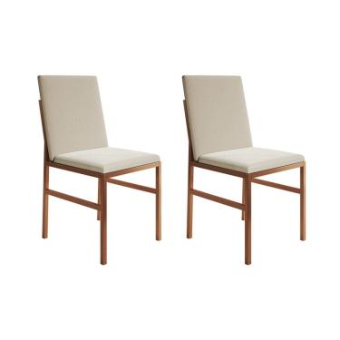 Imagem de Kit 2 Cadeiras de Jantar Estofadas Mônaco Base Cobre Veludo Bege