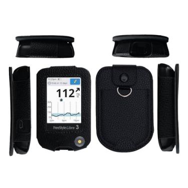 Imagem de Capa de couro ajustada com protetor de tela e bolso (cordão incluído) para Freestyle Libre 3 Libre 2 (preto)