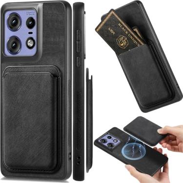 Imagem de Ephoou Capa carteira magnética para Motorola Edge 50 Pro, porta-cartões destacável, capa de couro PU slim fit à prova de choque resistente a arranhões para Moto Edge 50 Pro TCK-Retro Black