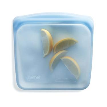 Imagem de Stasher Sanduíche reutilizável de silicone premium para armazenamento de alimentos, azul, micro-ondas, sous vide, lavável na máquina de lavar louça, forno e freezer, livre de BPA, sem vazamento